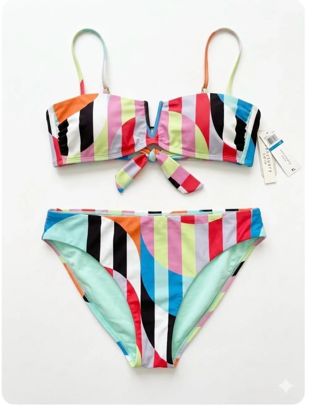 NWT Sanctuary Multicolor Striped Knot Bikini Set Size XL